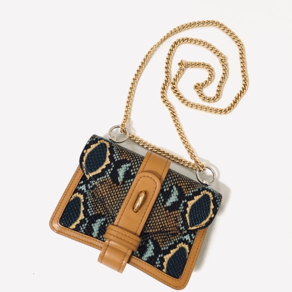 Chloe Mini Aby Chain Snake Python Print Brown Leather Shoulder Bag - Picture 3 of 15